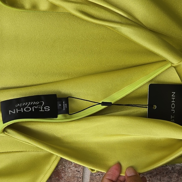 St John Elegant Lime and Lilac chartreuse multi Color dress Size 2 - Picture 3 of 6